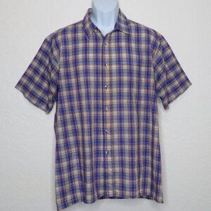 Basic Options* Men's Short Sleeve Button Down Straight Hem Pocket Plaid Shirt~XL